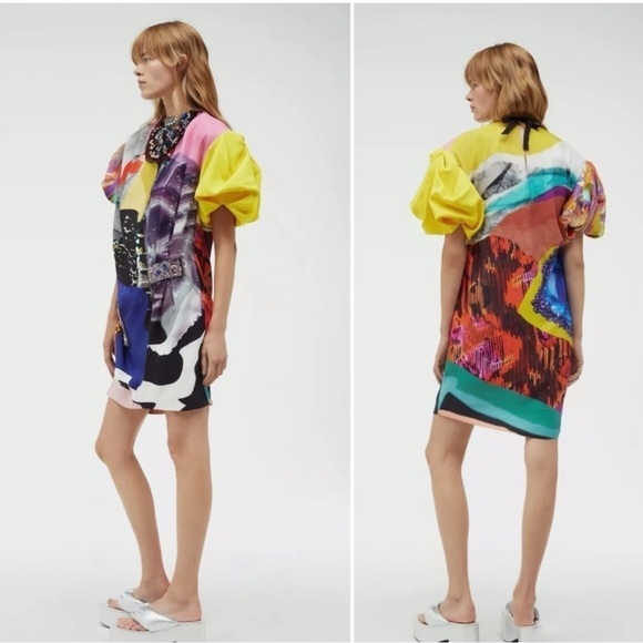 Zara Jewel Puffy Sleeve Limited Mini Dress Retro Y2K 80's 90's Barbiecore Rare* - Picture 8 of 10